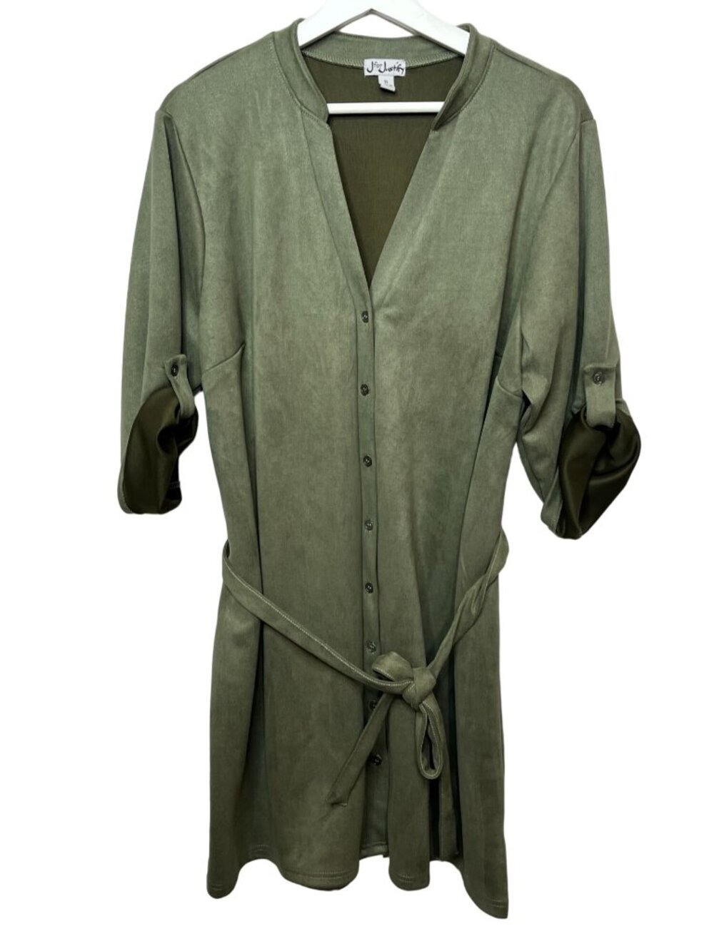 J for Justify Womens Plus Size 3X Faux Suede Tunic Dress Olive Belted Boho